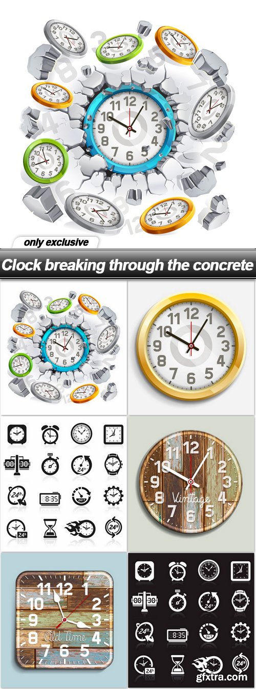 Clock breaking through the concrete - 6 EPS