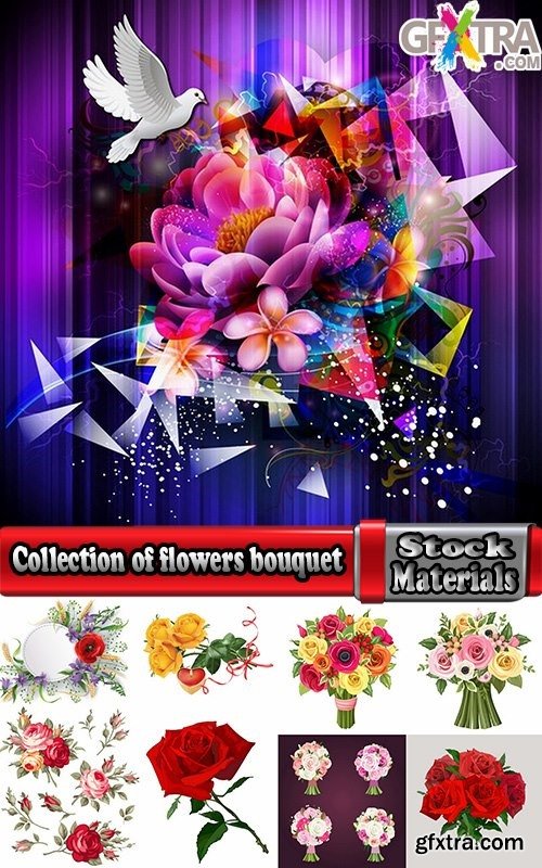 Collection of flowers bouquet of roses painted tulip vase Orchid Carnation 25 EPS