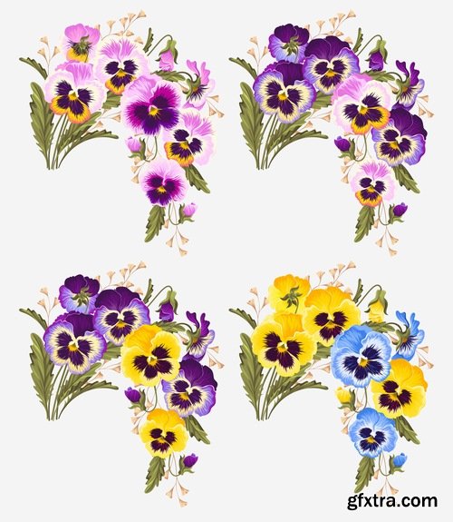 Collection of flowers bouquet of roses painted tulip vase Orchid Carnation 25 EPS