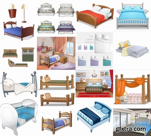 Collection of interior bed sleep cartoon 25 EPS