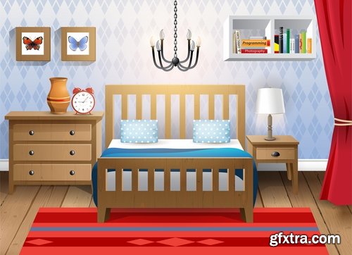 Collection of interior bed sleep cartoon 25 EPS