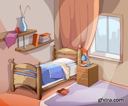 Collection of interior bed sleep cartoon 25 EPS