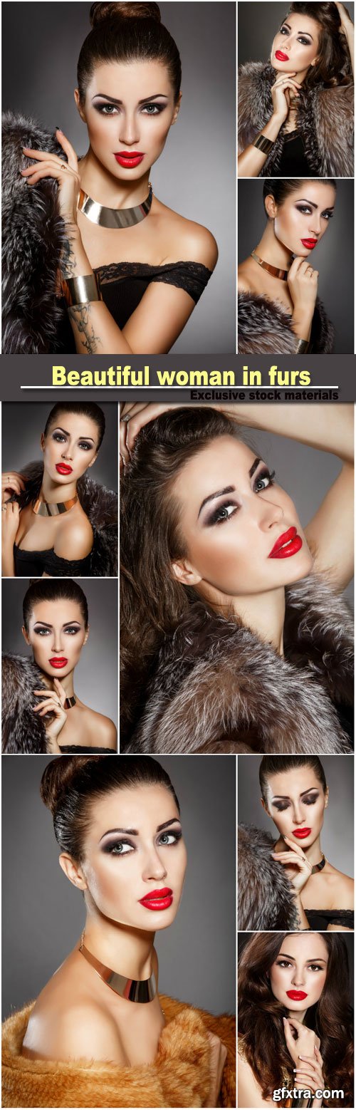 Beautiful woman in furs and stylish make-up, hairstyle