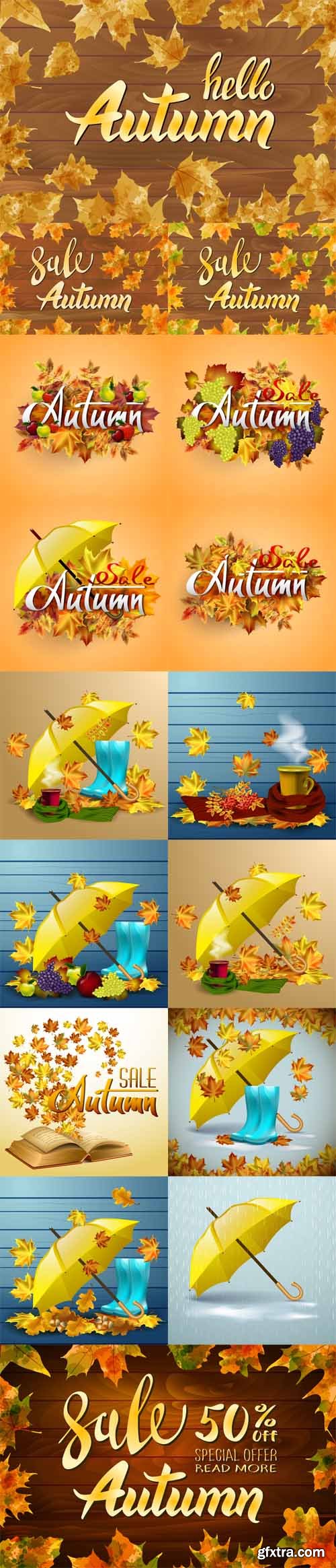 Vector Set - Autumn Backgrounds with Leaves