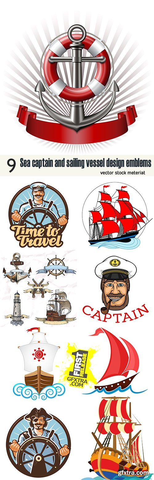 Sea captain and sailing vessel design emblems