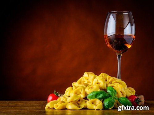 Pasta and glass of wine - 8 UHQ JPEG