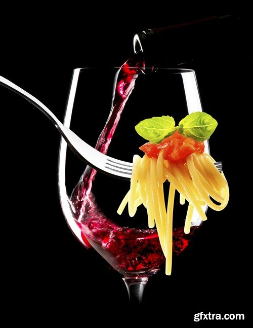 Pasta and glass of wine - 8 UHQ JPEG
