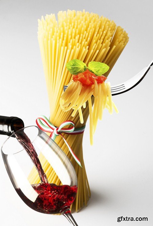 Pasta and glass of wine - 8 UHQ JPEG