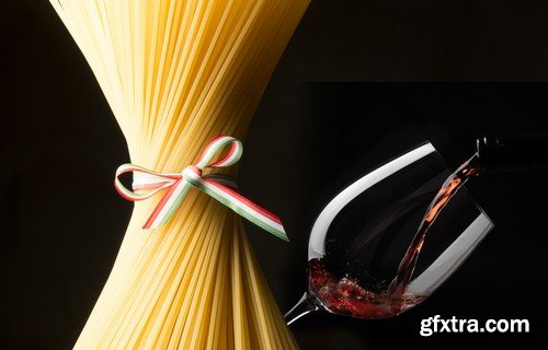 Pasta and glass of wine - 8 UHQ JPEG