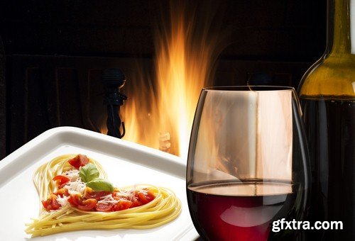 Pasta and glass of wine - 8 UHQ JPEG
