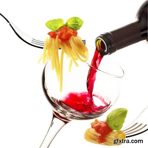 Pasta and glass of wine - 8 UHQ JPEG