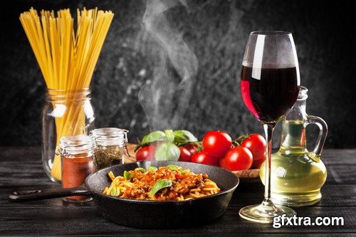 Pasta and glass of wine - 8 UHQ JPEG