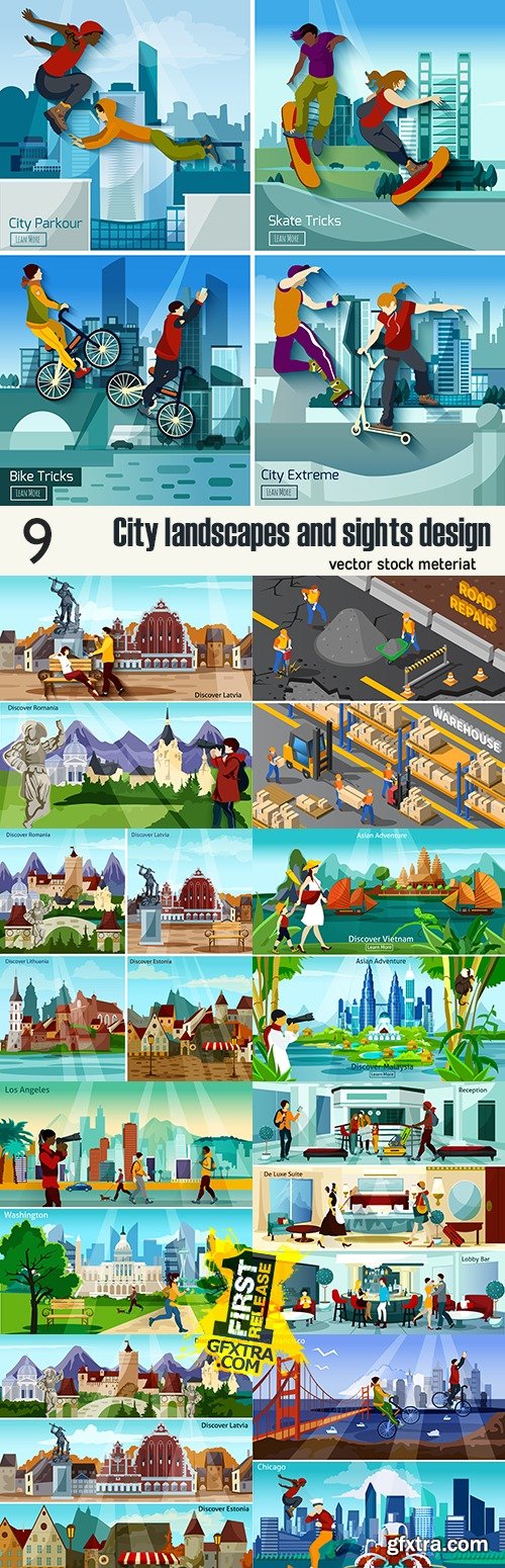 City landscapes and sights design