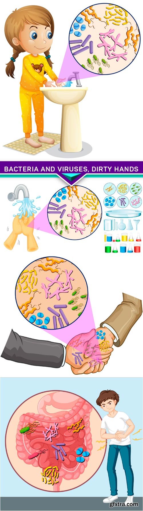 Bacteria and viruses, dirty hands 5X EPS