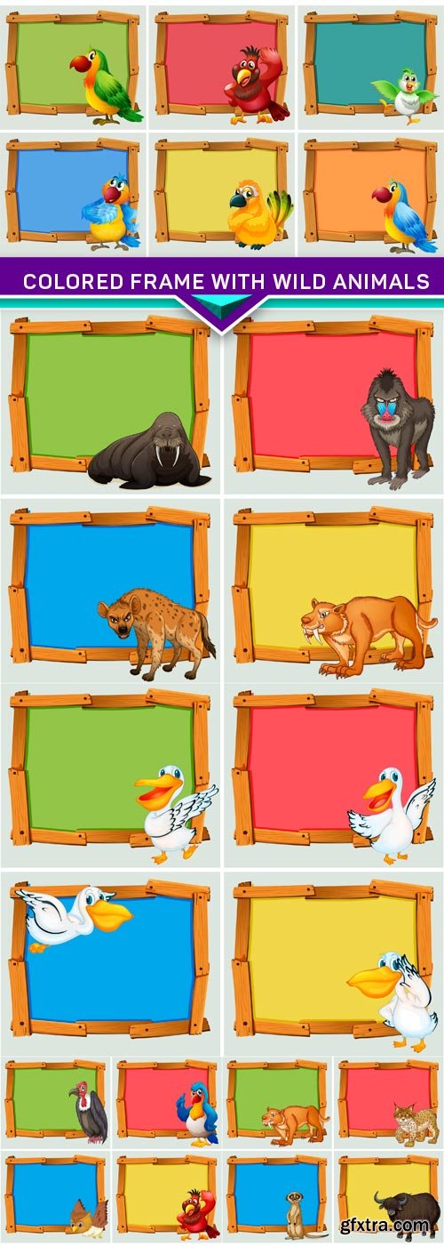 Colored frame with wild animals 5X EPS