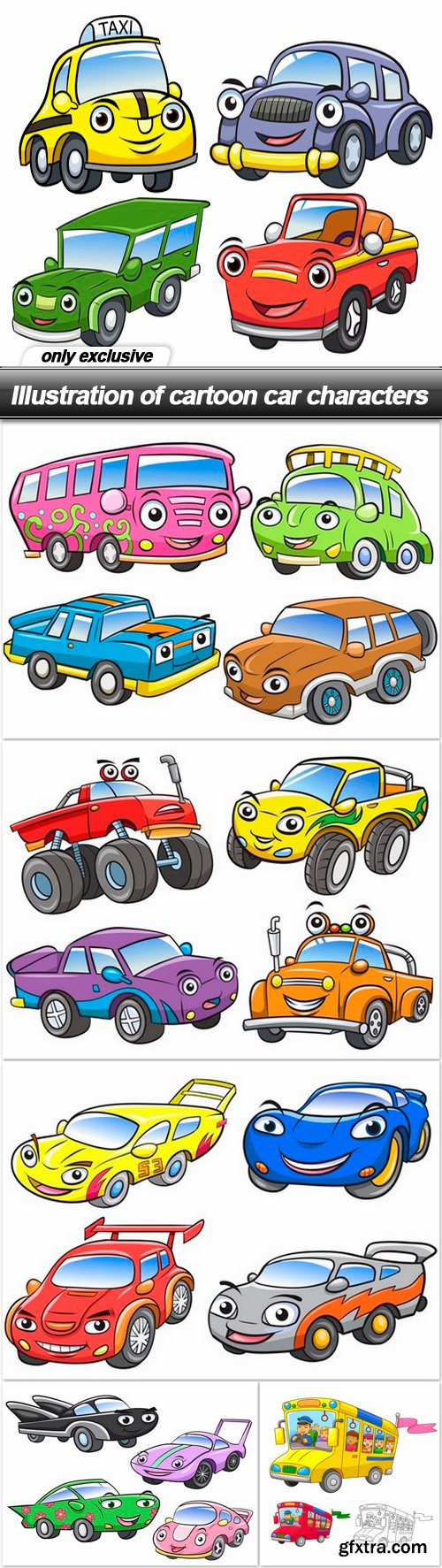 Illustration of cartoon car characters - 6 EPS