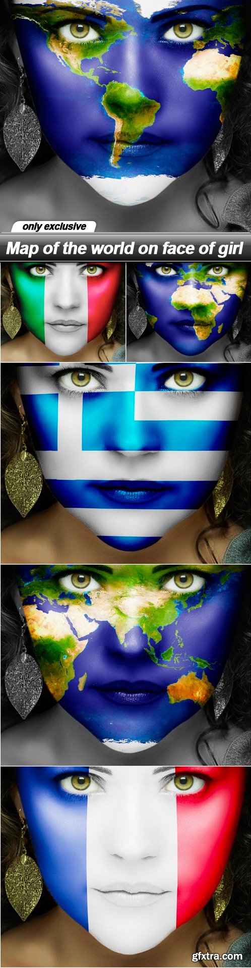 Map of the world on face of girl - 6 UHQ JPEG