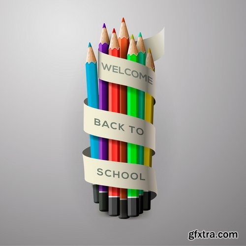 Collection of back to school pencil pen line flyer banner 25 EPS