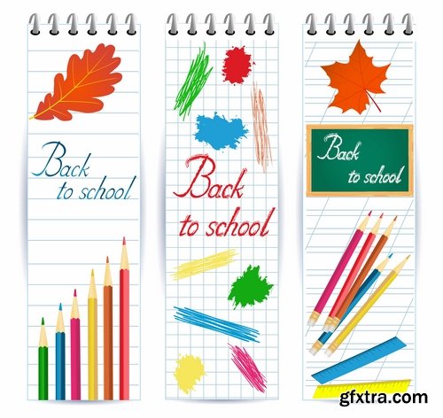 Collection of back to school pencil pen line flyer banner 25 EPS