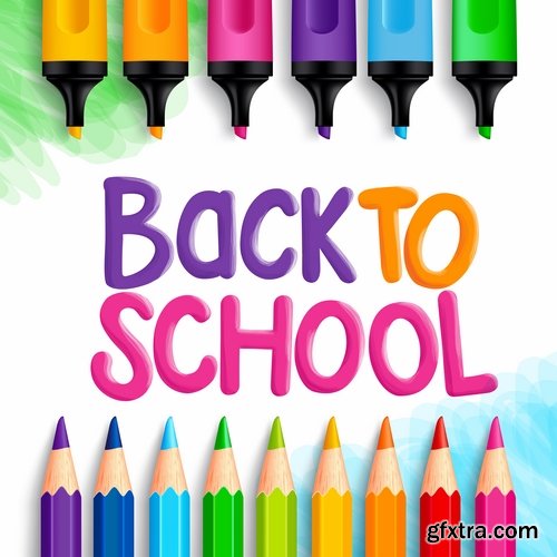 Collection of back to school pencil pen line flyer banner 25 EPS