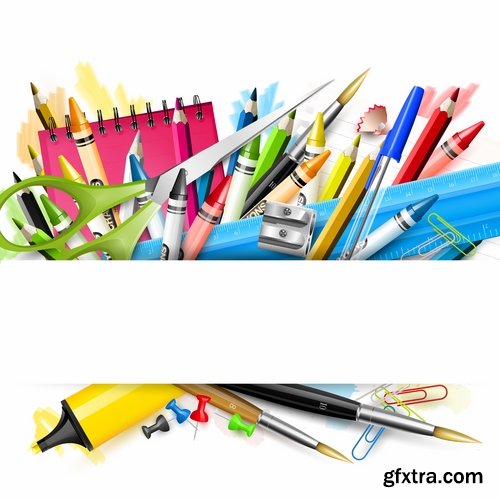 Collection of back to school pencil pen line flyer banner 25 EPS