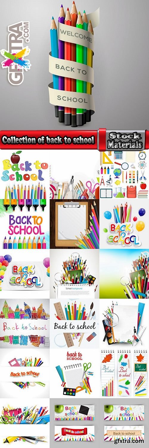 Collection of back to school pencil pen line flyer banner 25 EPS