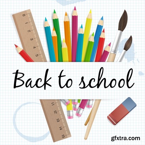 Collection of back to school pencil pen line flyer banner 25 EPS