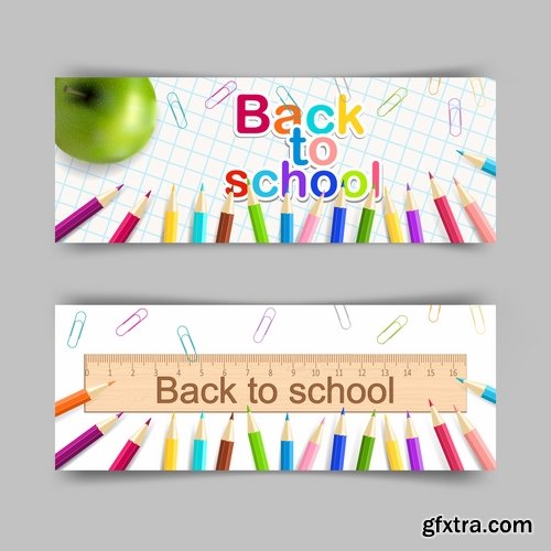 Collection of back to school pencil pen line flyer banner 25 EPS