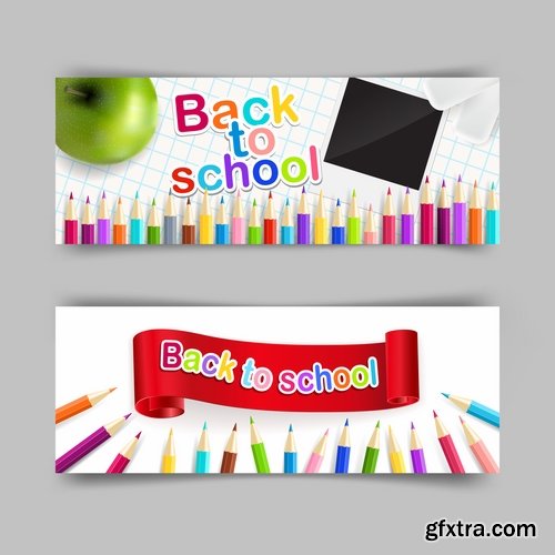 Collection of back to school pencil pen line flyer banner 25 EPS