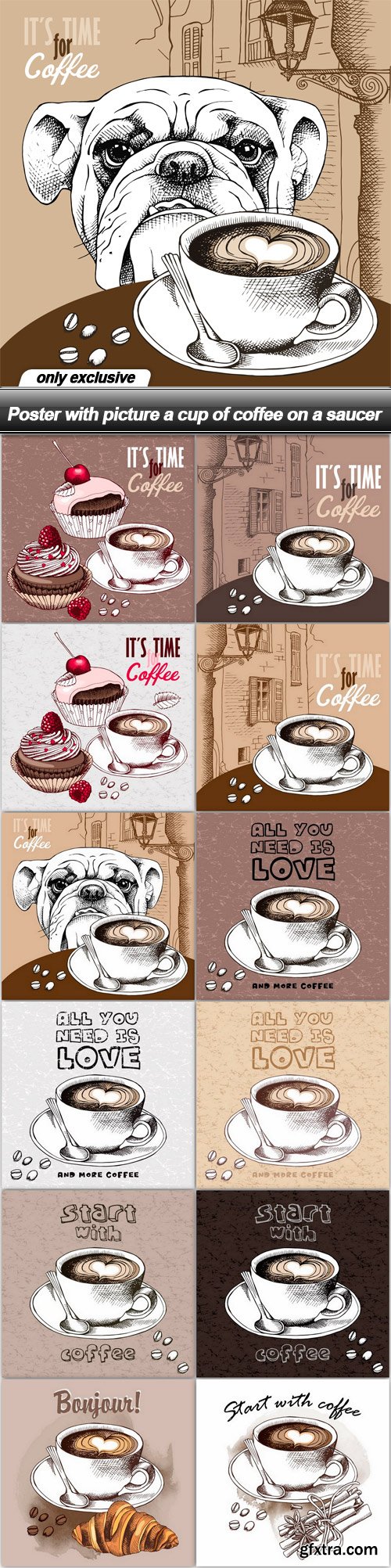 Poster with picture a cup of coffee on a saucer - 12 EPS