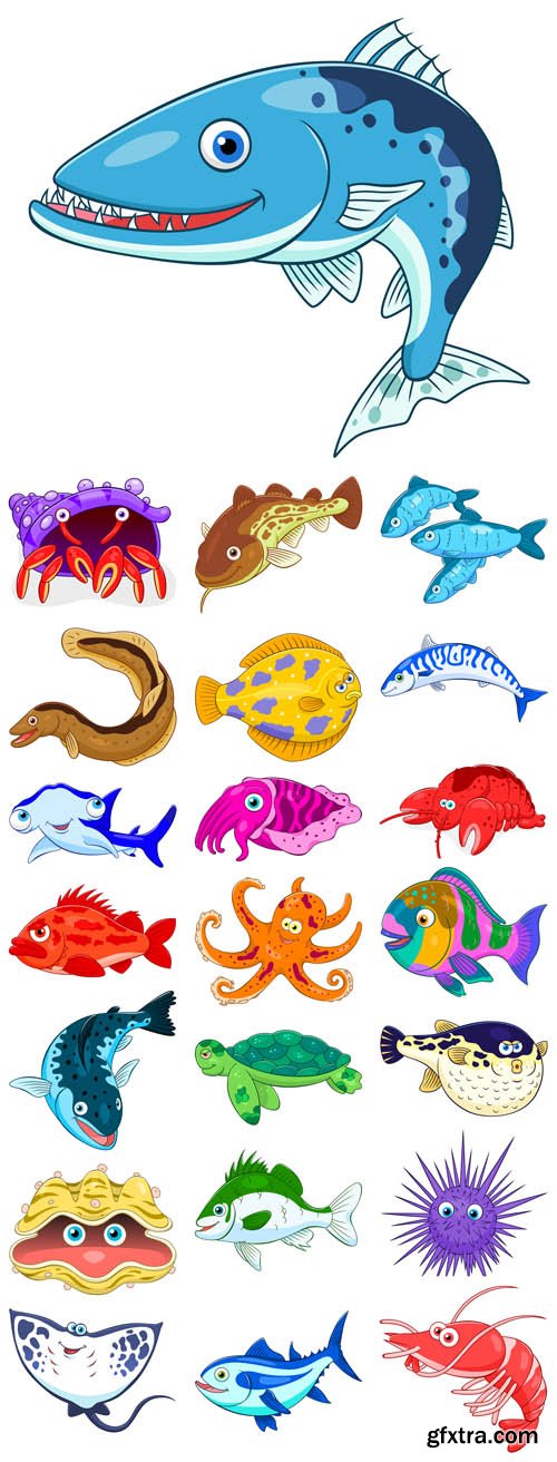 Vector Set - Marine Cartoon Animals