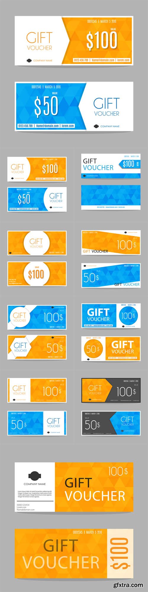 Vector Set - Blue Yellow Gift Voucher Templates