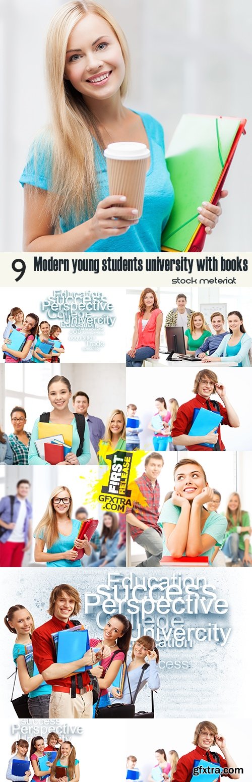 Modern young students university with books