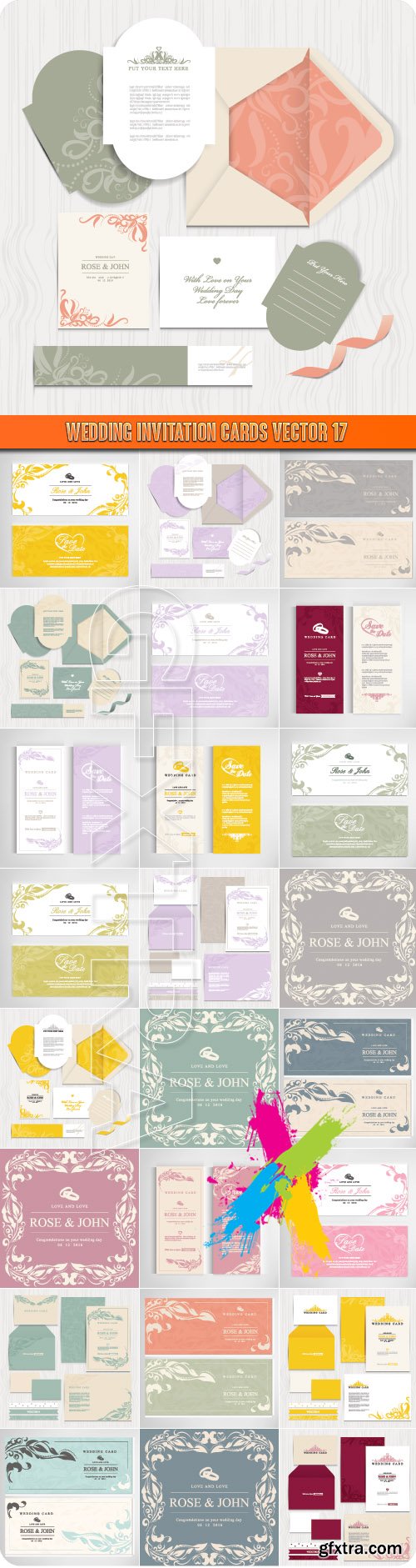 Wedding invitation cards vector 17