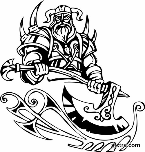 Collection barbarian viking tattoo design 25 EPS