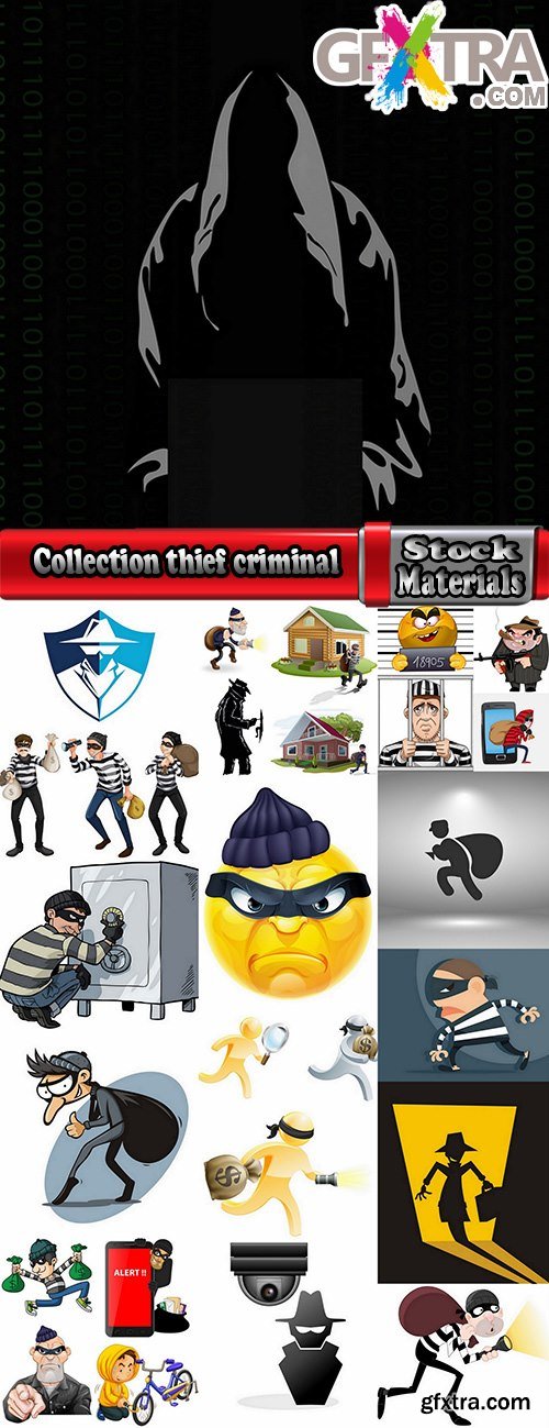 Collection thief criminal cartoon vector image 25 EPS