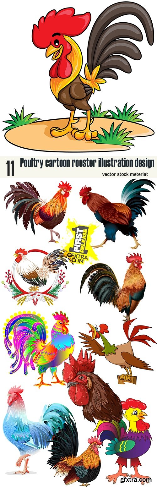 Poultry cartoon rooster illustration design