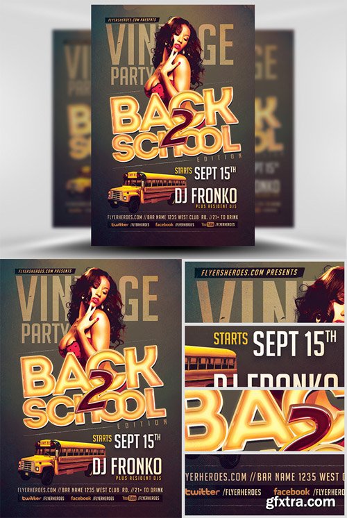 Vintage Back To School Party Flyer Template