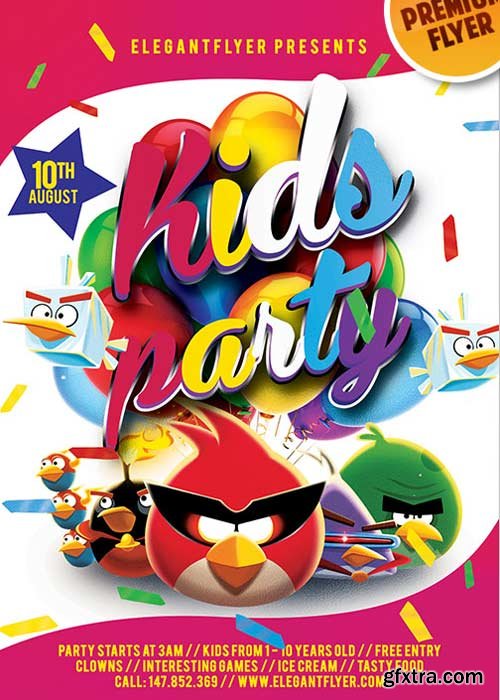 Kids Party V5 Flyer PSD Template + Facebook Cover