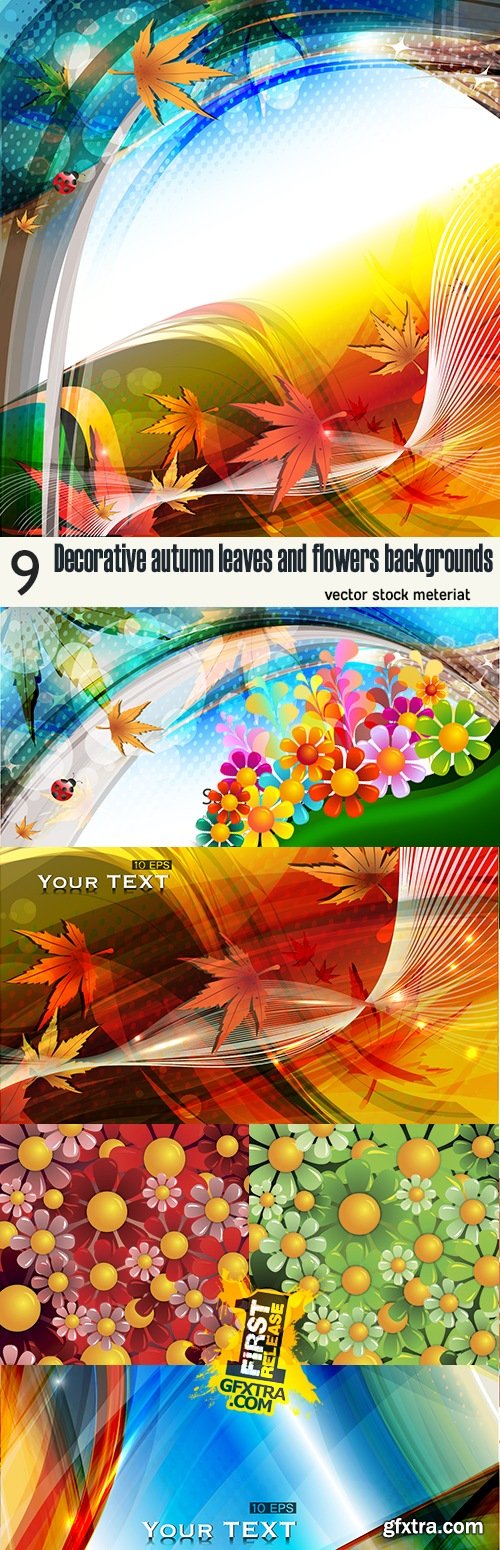 Decorative autumn leaves and flowers backgrounds