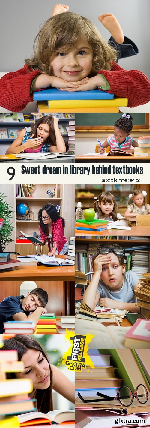 Sweet dream in library behind textbooks