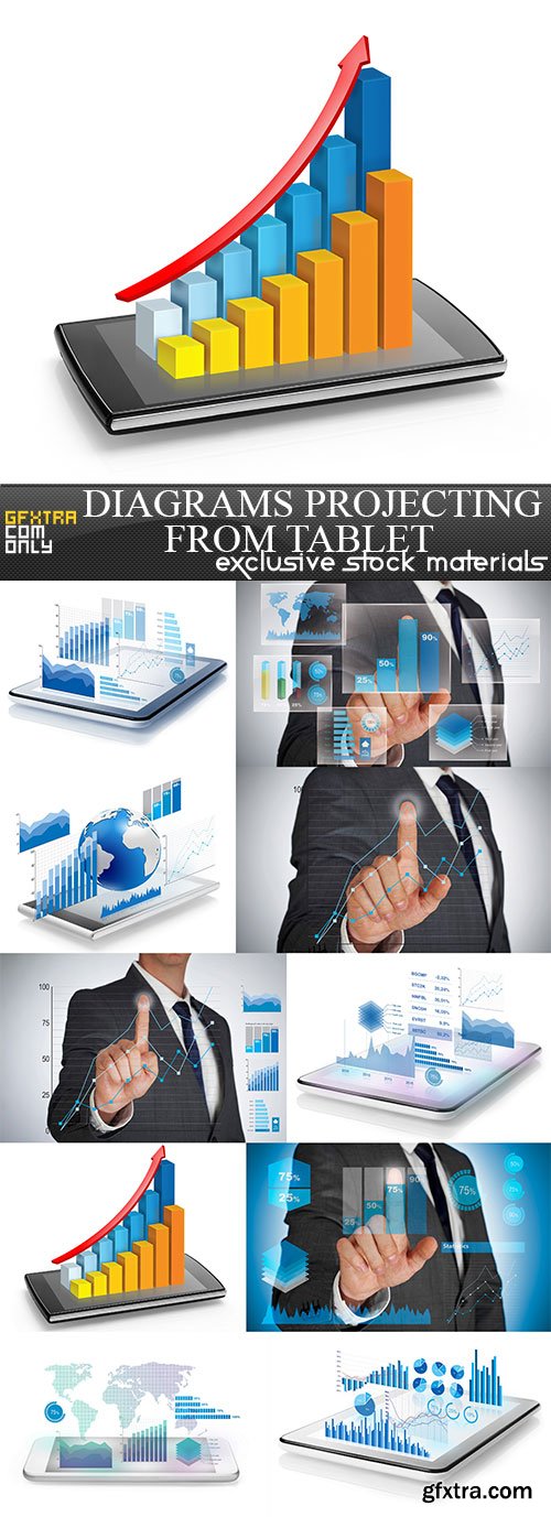 Diagrams projecting from tablet, 10 x UHQ JPEG