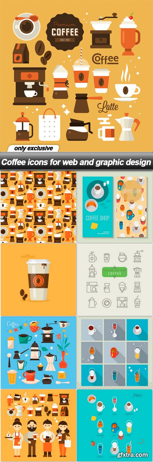 Coffee icons for web and graphic design - 9 EPS