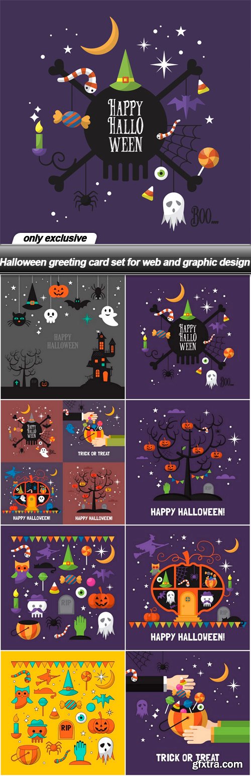 Halloween greeting card set for web and graphic design - 8 EPS