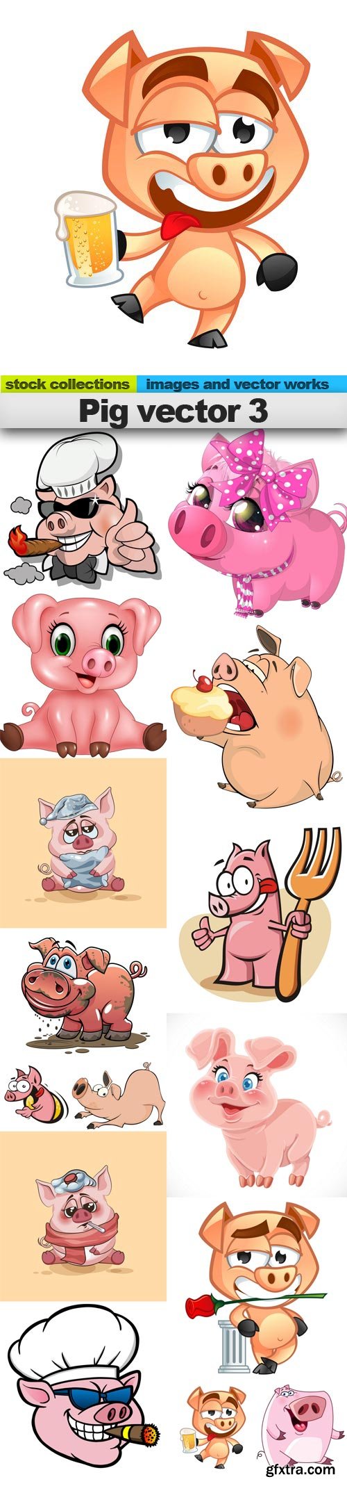 Pig vector 3, 15 x EPS