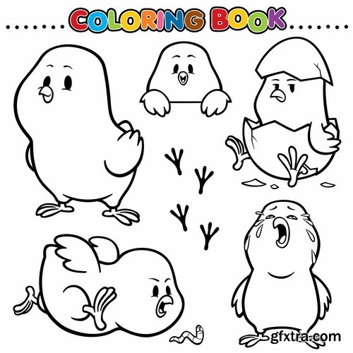 Collection of children\'s coloring book illustration of puzzle animals 25 HQ Jpeg