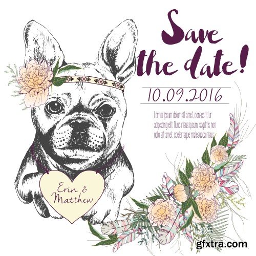 Color hand drawn domestic dog illustration, animal vector