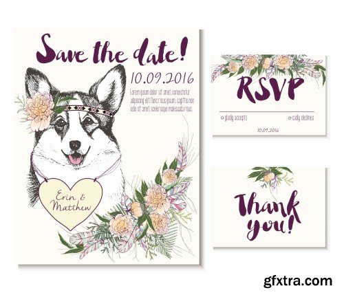 Color hand drawn domestic dog illustration, animal vector