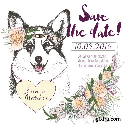 Color hand drawn domestic dog illustration, animal vector