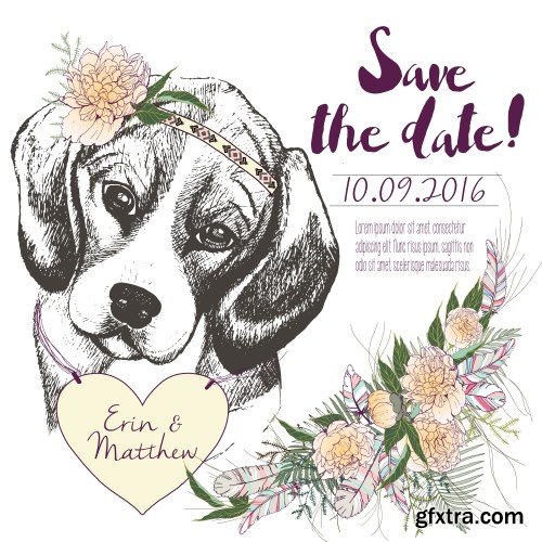 Color hand drawn domestic dog illustration, animal vector